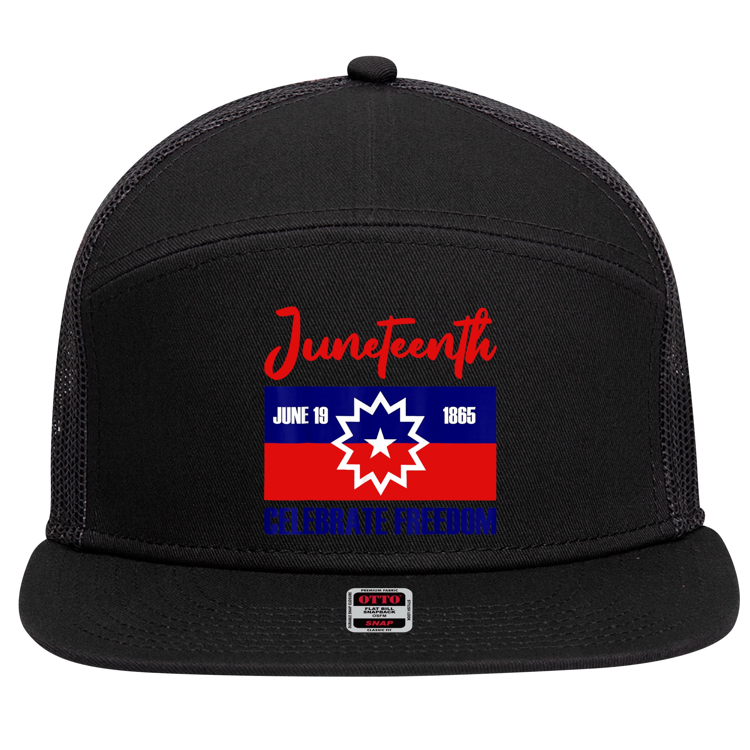 Juneteenth Celebrate Freedom Red White Blue Free Black Slave 7 Panel Mesh Trucker Snapback Hat