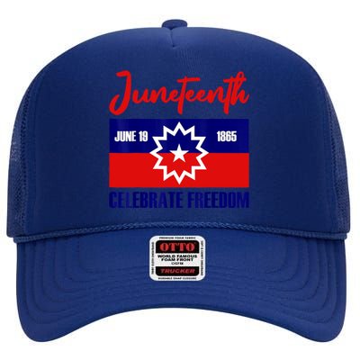 Juneteenth Celebrate Freedom Red White Blue Free Black Slave High Crown Mesh Back Trucker Hat