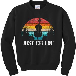 Just Cellin Funny Cello Cellist Orchestra Musician Kids Sweatshirt