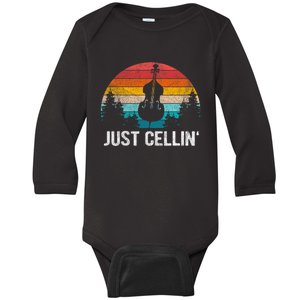 Just Cellin Funny Cello Cellist Orchestra Musician Retro Baby Long Sleeve Bodysuit