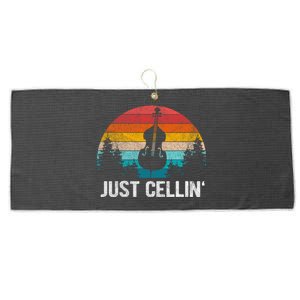 Just Cellin Funny Cello Cellist Orchestra Musician Retro Large Microfiber Waffle Golf Towel