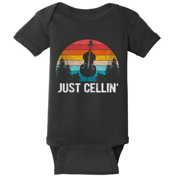 Just Cellin Funny Cello Cellist Orchestra Musician Retro Baby Bodysuit