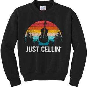 Just Cellin Funny Cello Cellist Orchestra Musician Retro Kids Sweatshirt