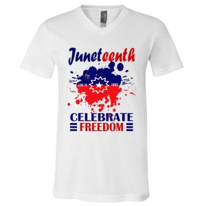 Juneteenth Celebrate Freedom Red White Blue Free Black slave V-Neck T-Shirt