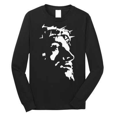 Jesus Christ Face With Crown Of Thorns God Bible Long Sleeve Shirt