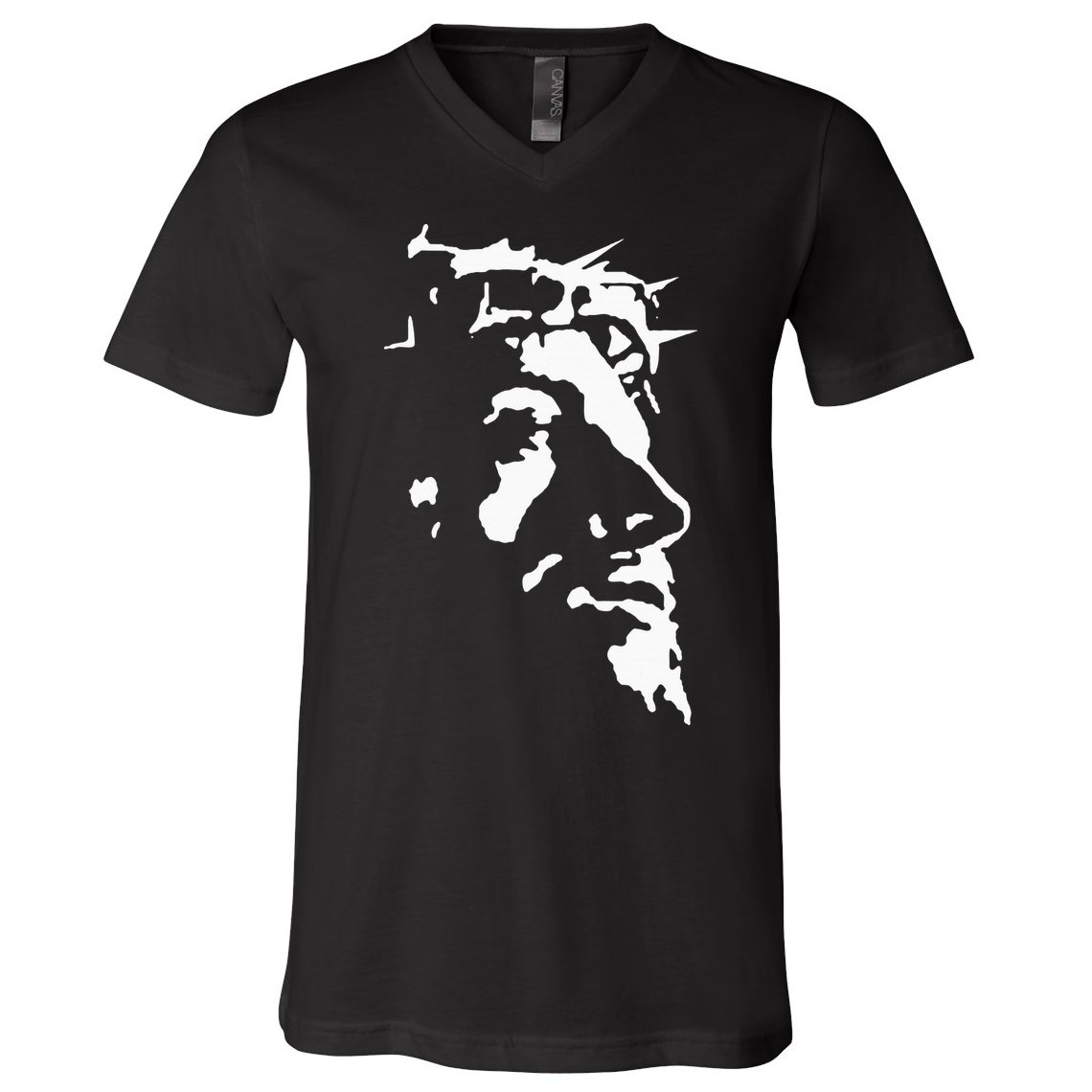 Jesus Christ Face With Crown Of Thorns God Bible V-Neck T-Shirt