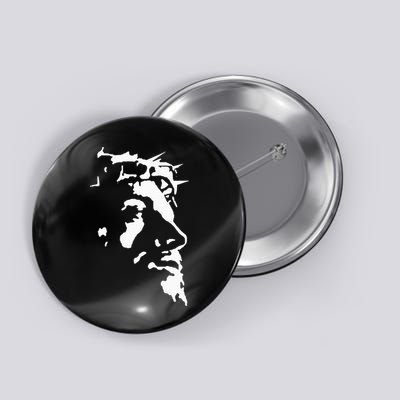 Jesus Christ Face With Crown Of Thorns God Bible Button