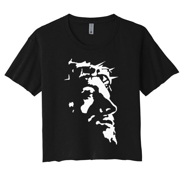 Jesus Christ Face With Crown Of Thorns God Bible Women's Crop Top Tee