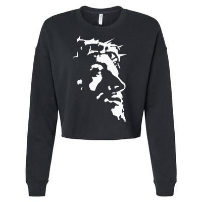 Jesus Christ Face With Crown Of Thorns God Bible Cropped Pullover Crew