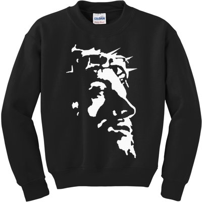 Jesus Christ Face With Crown Of Thorns God Bible Kids Sweatshirt