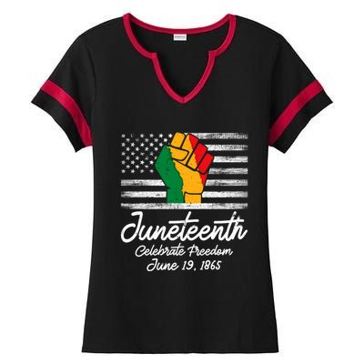 Juneteenth Celebrate Freedom June 19th Black History 1865 Meaningful Gift Ladies Halftime Notch Neck Tee