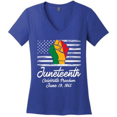 Juneteenth Celebrate Freedom June 19th Black History 1865 Meaningful Gift Women's V-Neck T-Shirt