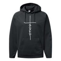 Jesus Christ Faith Christian Cross Logo Performance Fleece Hoodie