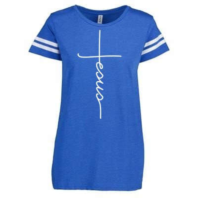 Jesus Christ Faith Christian Cross Logo Enza Ladies Jersey Football T-Shirt