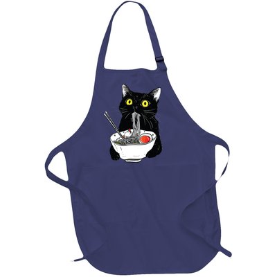 Japanese Cat Funny Cat Eating Ramen Vintage Japanese Noodles Full-Length Apron With Pockets