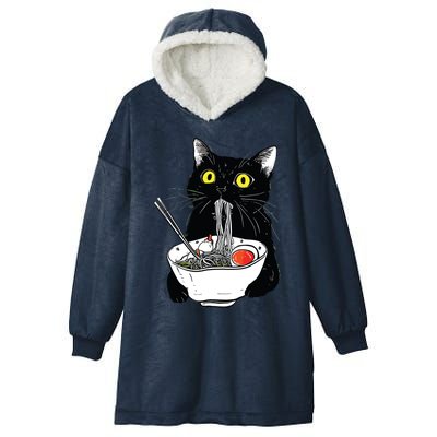 Japanese Cat Funny Cat Eating Ramen Vintage Japanese Noodles Hooded Wearable Blanket