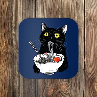 Japanese Cat Funny Cat Eating Ramen Vintage Japanese Noodles Coaster