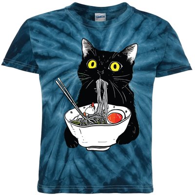 Japanese Cat Funny Cat Eating Ramen Vintage Japanese Noodles Kids Tie-Dye T-Shirt