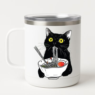 Japanese Cat Funny Cat Eating Ramen Vintage Japanese Noodles 12 oz Stainless Steel Tumbler Cup