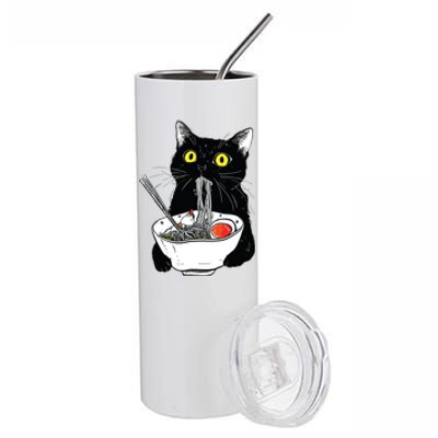 Japanese Cat Funny Cat Eating Ramen Vintage Japanese Noodles Stainless Steel Tumbler