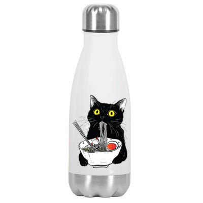 Japanese Cat Funny Cat Eating Ramen Vintage Japanese Noodles Stainless Steel Insulated Water Bottle