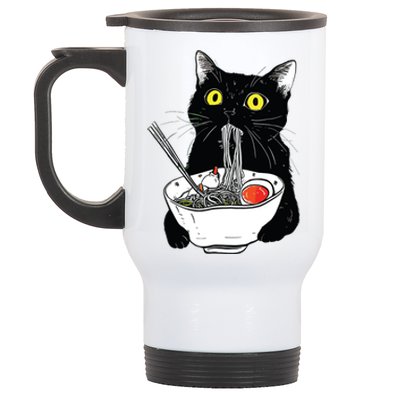 Japanese Cat Funny Cat Eating Ramen Vintage Japanese Noodles Stainless Steel Travel Mug