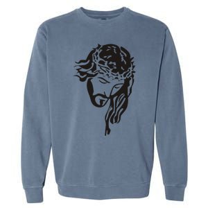 Jesus Christ God Love Face Religion Faith Graphic Garment-Dyed Sweatshirt