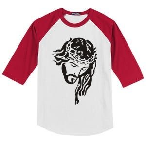 Jesus Christ God Love Face Religion Faith Graphic Kids Colorblock Raglan Jersey