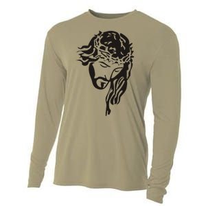 Jesus Christ God Love Face Religion Faith Graphic Cooling Performance Long Sleeve Crew