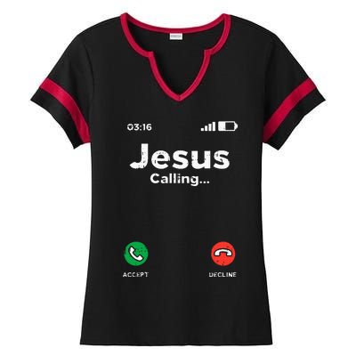 Jesus Calling God Christ Faith Religious Christian Gift Ladies Halftime Notch Neck Tee