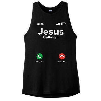 Jesus Calling God Christ Faith Religious Christian Gift Ladies PosiCharge Tri-Blend Wicking Tank