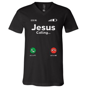 Jesus Calling God Christ Faith Religious Christian Gift V-Neck T-Shirt