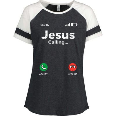 Jesus Calling God Christ Faith Religious Christian Gift Enza Ladies Jersey Colorblock Tee