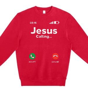 Jesus Calling God Christ Faith Religious Christian Gift Premium Crewneck Sweatshirt