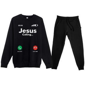 Jesus Calling God Christ Faith Religious Christian Gift Premium Crewneck Sweatsuit Set