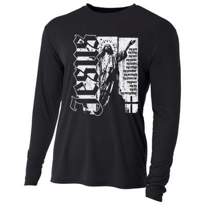 Jesus Christ God King Lord Savior Strength Prayer Christian Cooling Performance Long Sleeve Crew