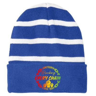 Junenth Cute Gift Breaking Every Chain Since 1865 Gift Striped Beanie with Solid Band