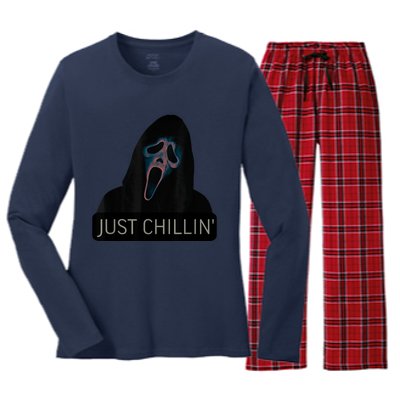 Just Chillin Ghost Face Women's Long Sleeve Flannel Pajama Set 