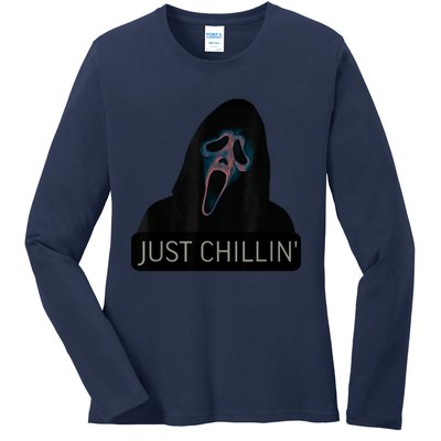 Just Chillin Ghost Face Ladies Long Sleeve Shirt