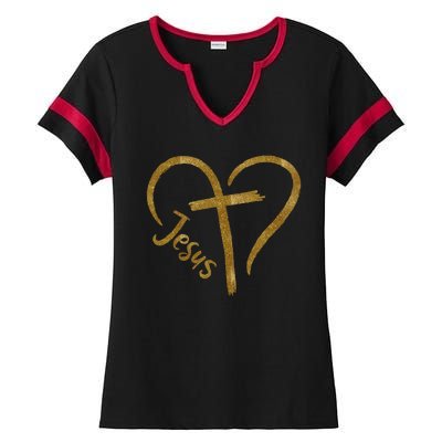 Jesus Cross Heart Christianity Ladies Halftime Notch Neck Tee