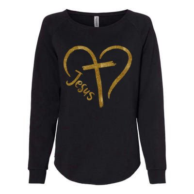 Jesus Cross Heart Christianity Womens California Wash Sweatshirt