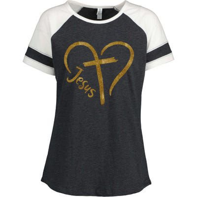 Jesus Cross Heart Christianity Enza Ladies Jersey Colorblock Tee