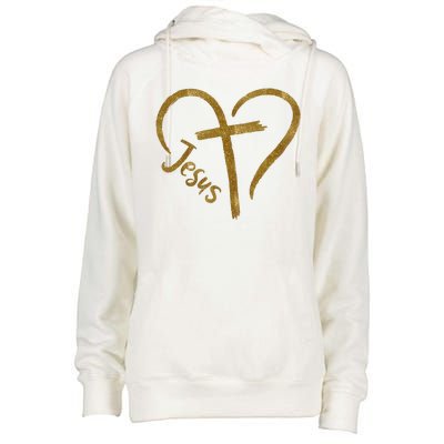 Jesus Cross Heart Christianity Womens Funnel Neck Pullover Hood