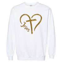 Jesus Cross Heart Christianity Garment-Dyed Sweatshirt