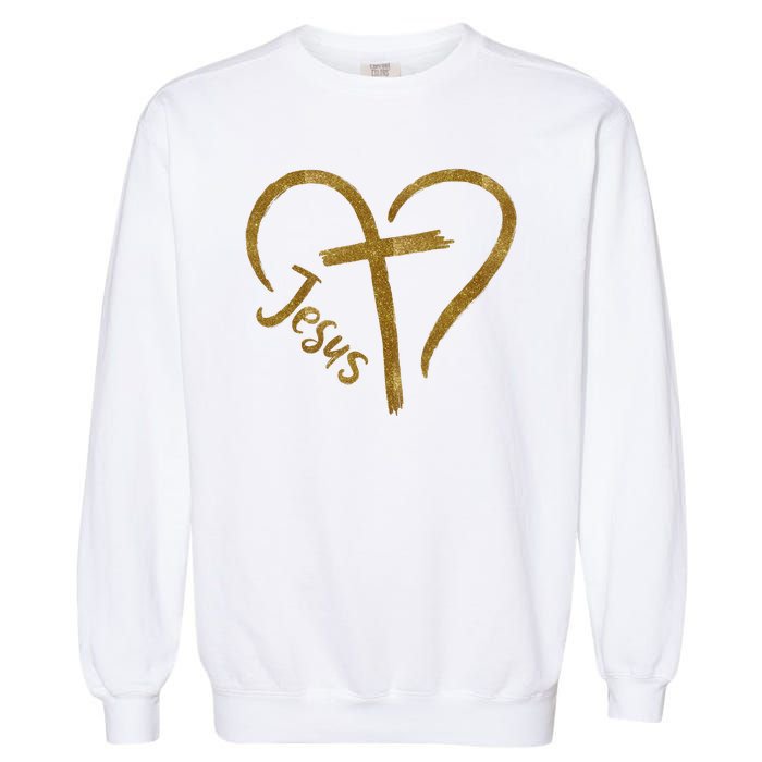 Jesus Cross Heart Christianity Garment-Dyed Sweatshirt