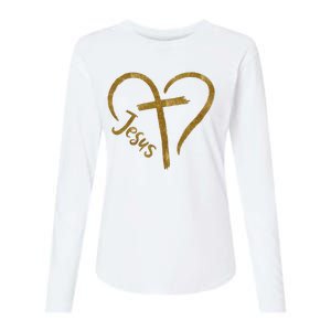 Jesus Cross Heart Christianity Womens Cotton Relaxed Long Sleeve T-Shirt