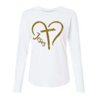 Jesus Cross Heart Christianity Womens Cotton Relaxed Long Sleeve T-Shirt