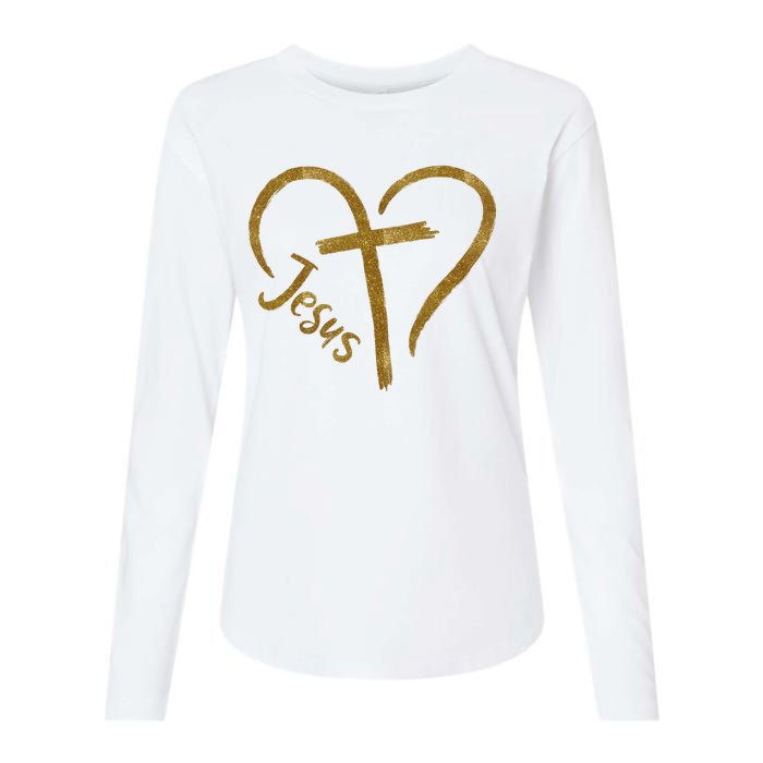 Jesus Cross Heart Christianity Womens Cotton Relaxed Long Sleeve T-Shirt