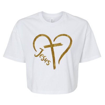 Jesus Cross Heart Christianity Bella+Canvas Jersey Crop Tee