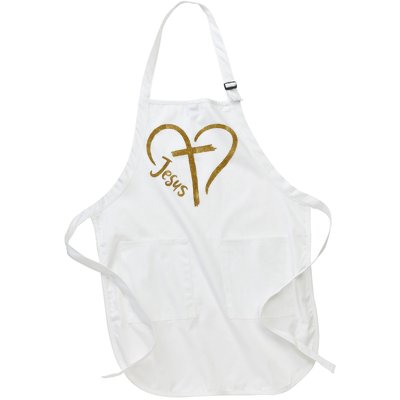 Jesus Cross Heart Christianity Full-Length Apron With Pockets